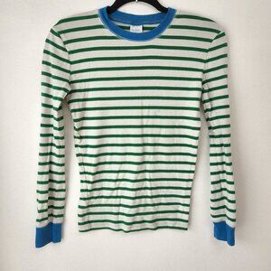 Mini Boden White Green Striped Long Sleeve Pajama Tee T-Shirt Top Youth Boys 13